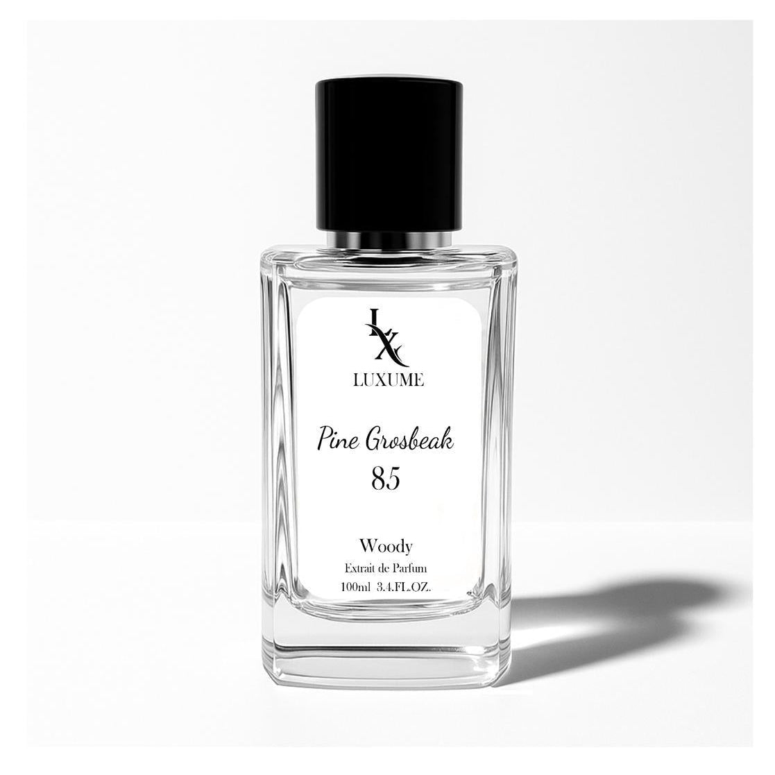 Luxume Pine Grosbeak 85 perfume bottle on a white background