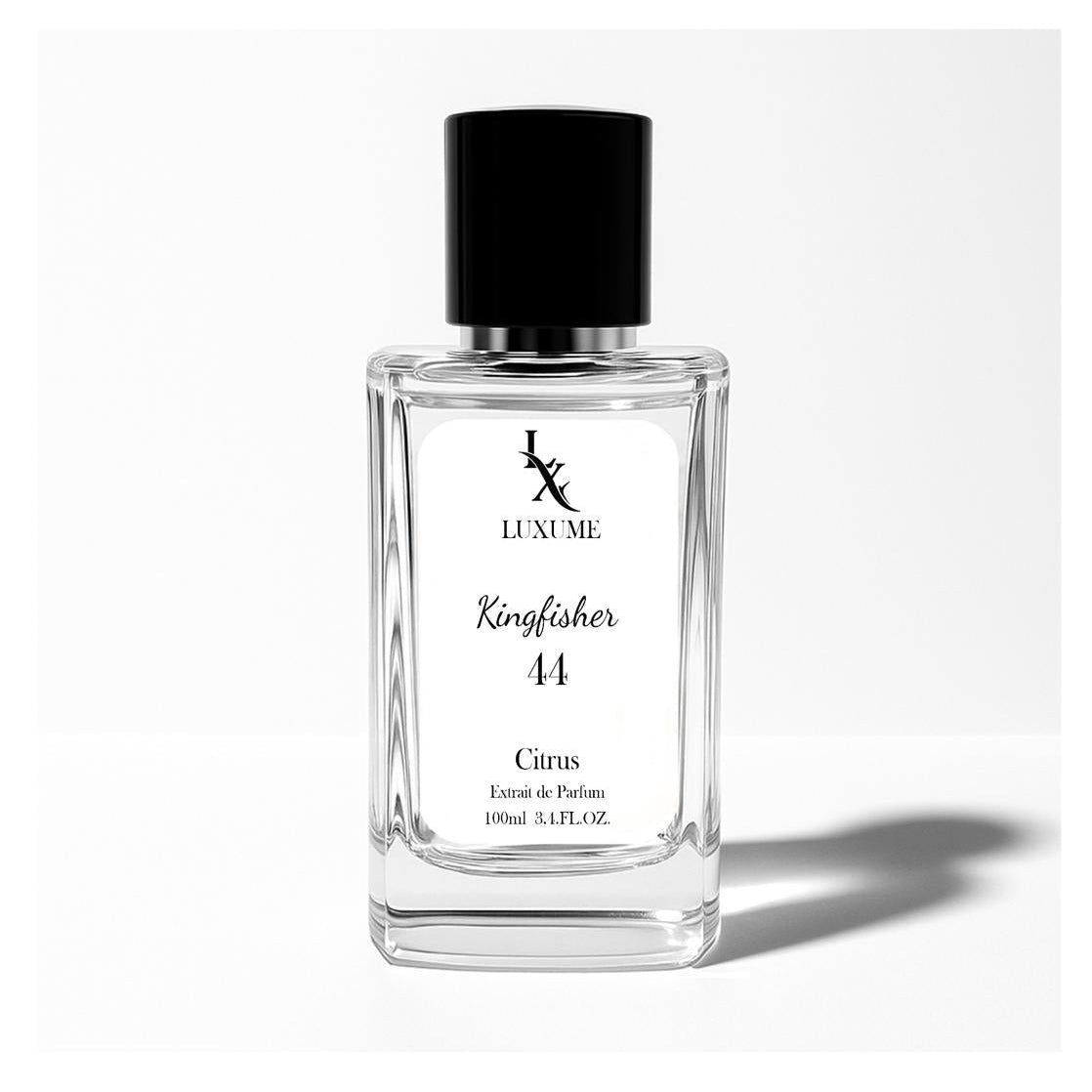 Perfume bottle labeled 'Kingfisher 14' by LuxeME on a white background